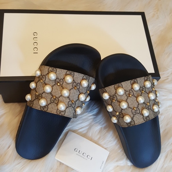 Gucci Shoes - NWOT GUCCI SUPREME  SLIDES WITH PEARLS
